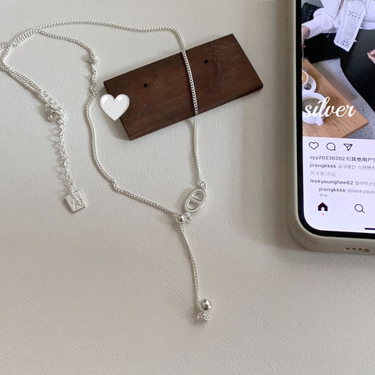 S925 Sterling Silver Necklace, Female Drawstring, Pig Nose Side Chain