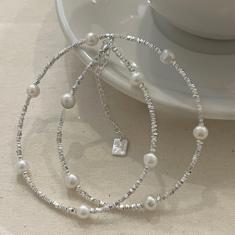 S925 Sterling Silver Pearl Shattered Silver Patchwork Necklace for Women To Wear in Layers