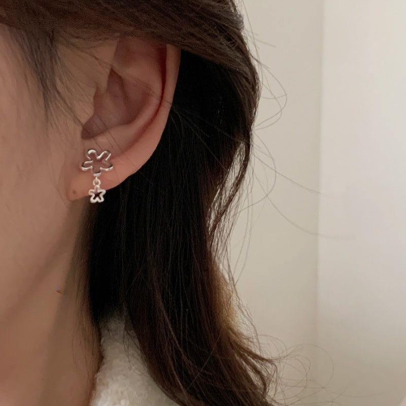 S925 Sterling Silver Simple Hollow Flower Earrings Fashionable Earrings