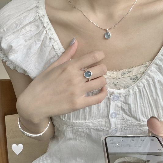 S925 Pure Silver AquamarineTreasure Necklace Pendant Snake Bone Chain Jewelry for Women