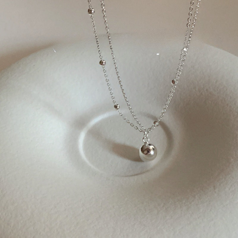 S925 Sterling Silver Double-layer Irregular Round Bead Necklace, Layered Collarbone Chain for Women