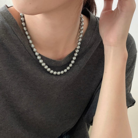 S925 Sterling Silver Necklace, High-quality Crystal Pearl Gray Round, Personalized Collarbone Chain for Women