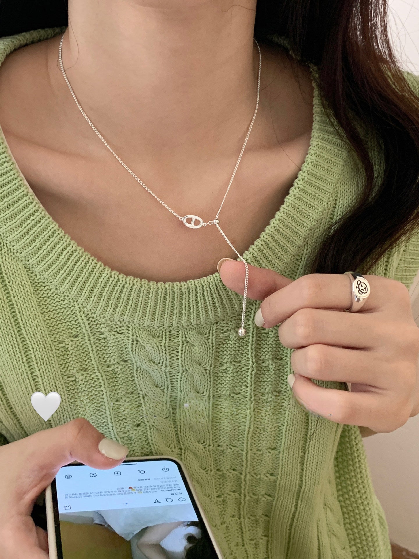 S925 Sterling Silver Necklace, Female Drawstring, Pig Nose Side Chain