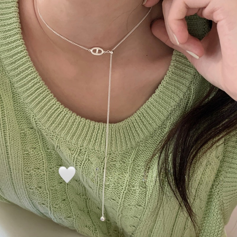 S925 Sterling Silver Necklace, Female Drawstring, Pig Nose Side Chain