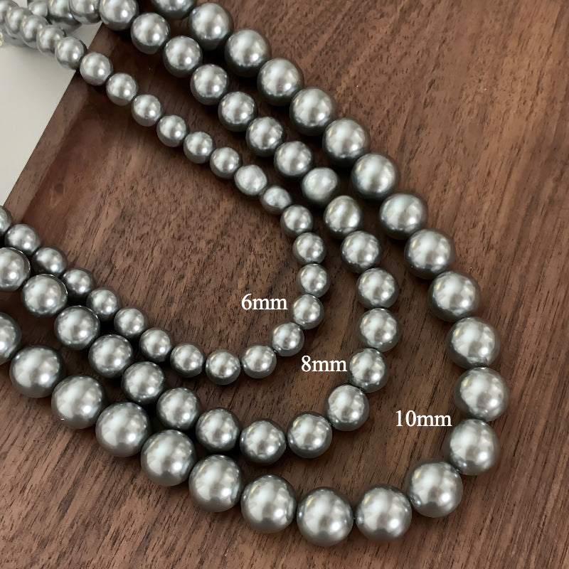 S925 Sterling Silver Necklace, High-quality Crystal Pearl Gray Round, Personalized Collarbone Chain for Women