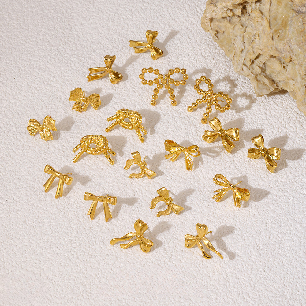 Bow Earrings and Earrings Made of Stainless Steel Plated with Real Gold