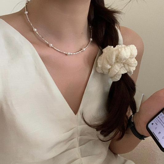 S925 Sterling Silver Pearl Shattered Silver Patchwork Necklace for Women To Wear in Layers