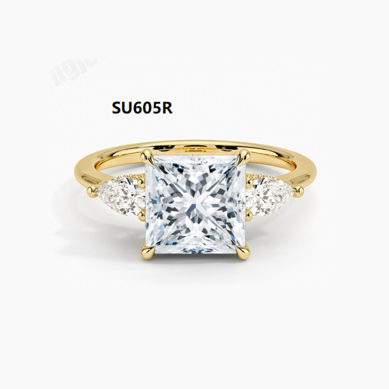 Light Luxury and High-end S925 Pure Silver Inlaid with Moissanite Ring, 1 Carat Pillow Shaped Olive Shaped Gold Ring with GRA Certificate