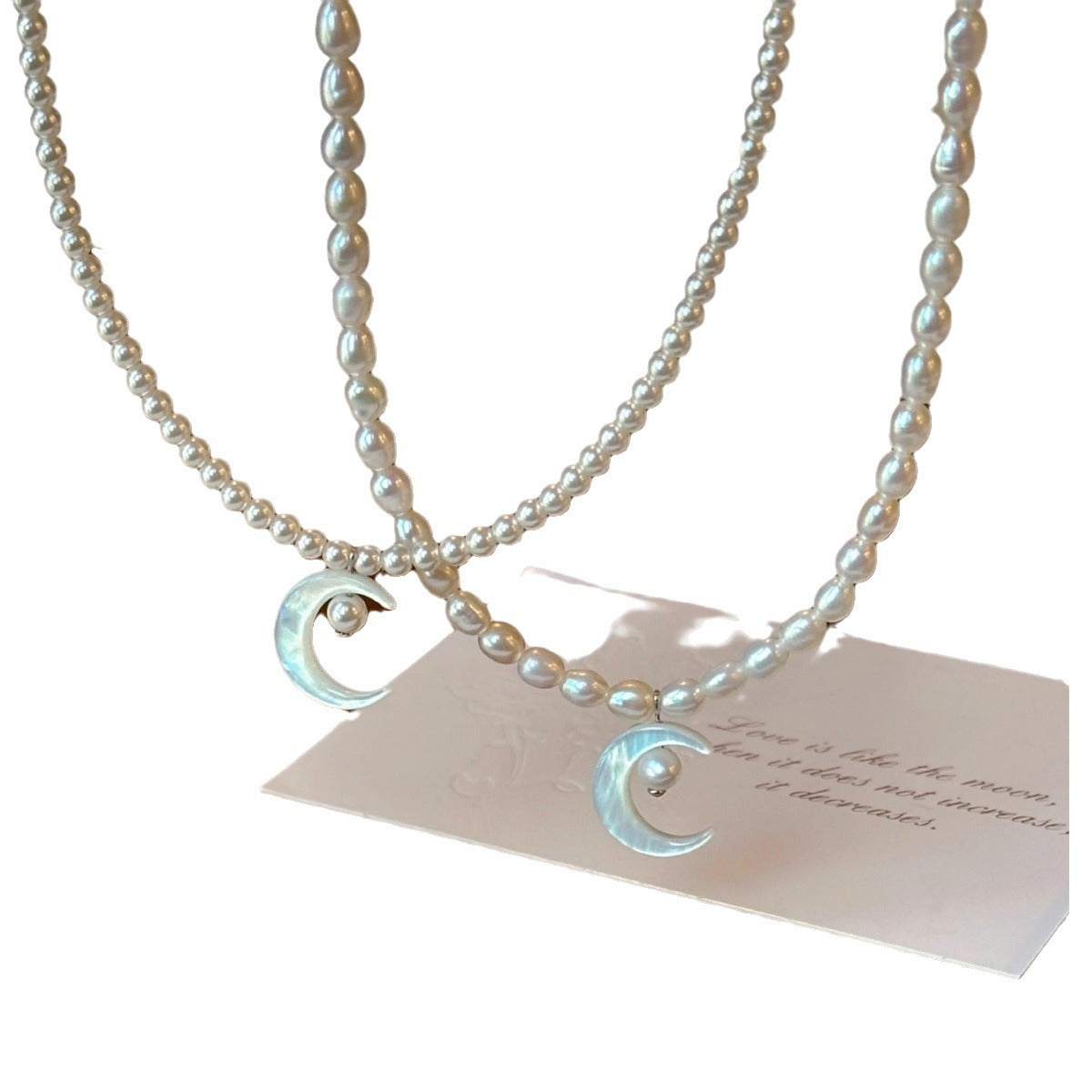 S925 Pure Silver Natural Freshwater Pearl Butterfly Shell Moon Necklace for Women