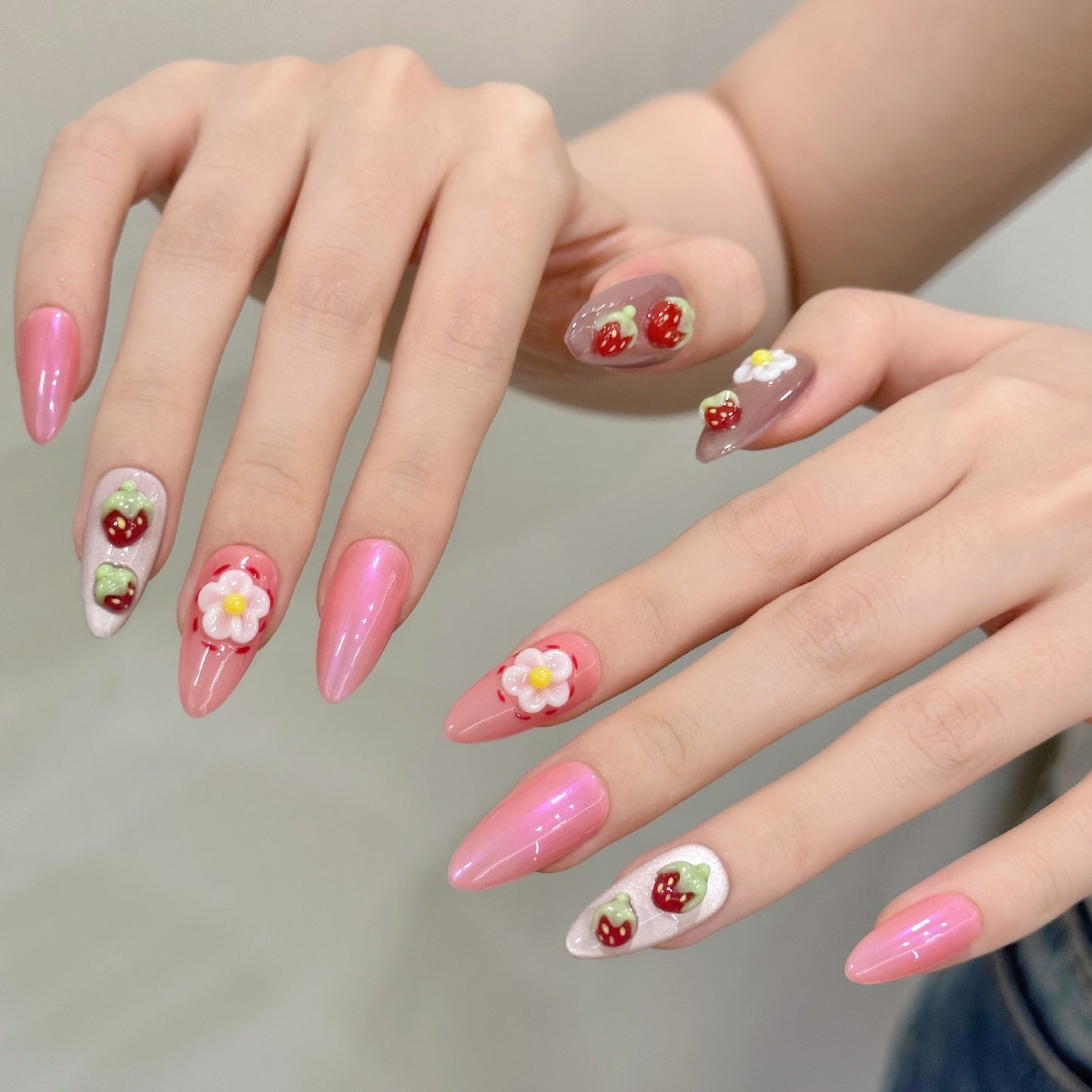 Flower Painted Pure Handmade Armor Wearing Press On Nails