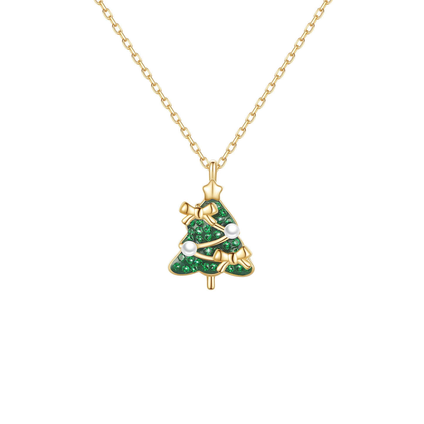 Pure Silver Pearl Bow Christmas Tree Necklace, Light Luxury Christmas Gift Jewelry