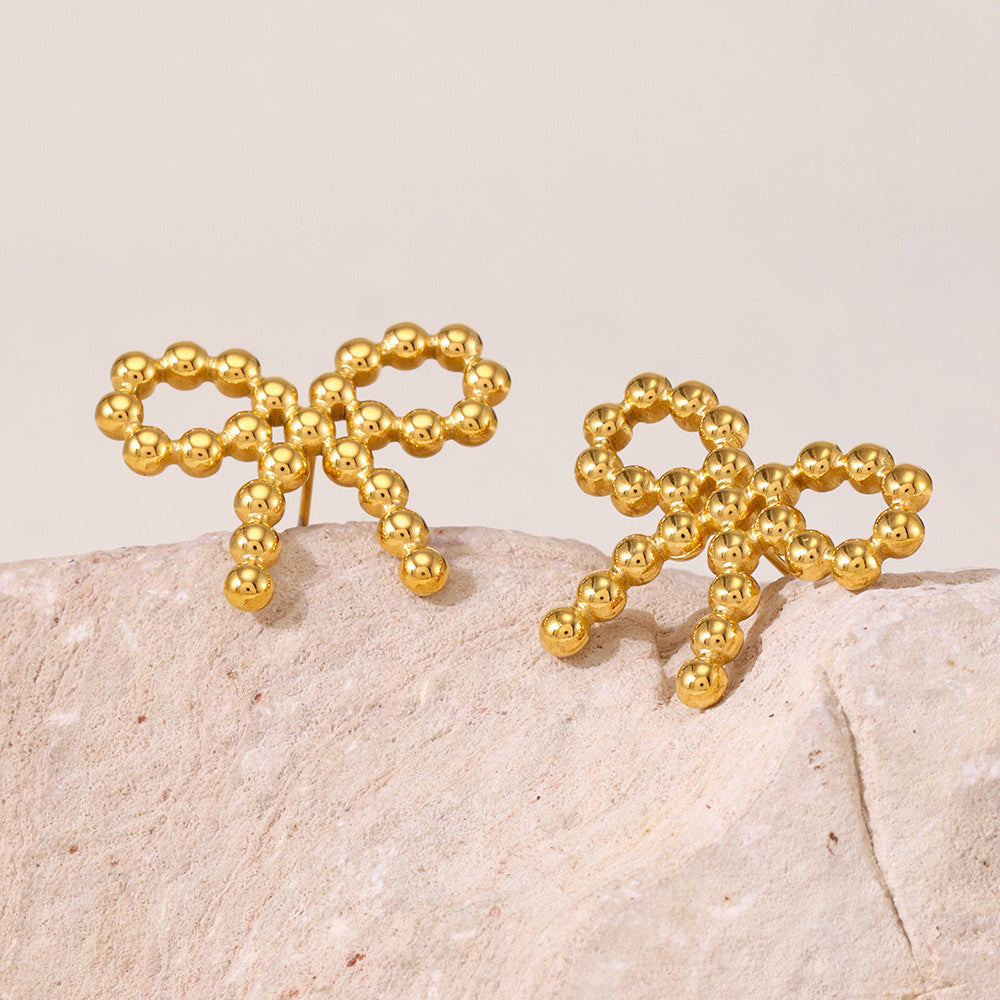 Bow Earrings and Earrings Made of Stainless Steel Plated with Real Gold