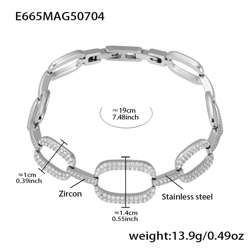 Stainless Steel 5A Zircon Four Leaf Flower Full Diamond Bracelet, New Chinese Style Bracelet Combination