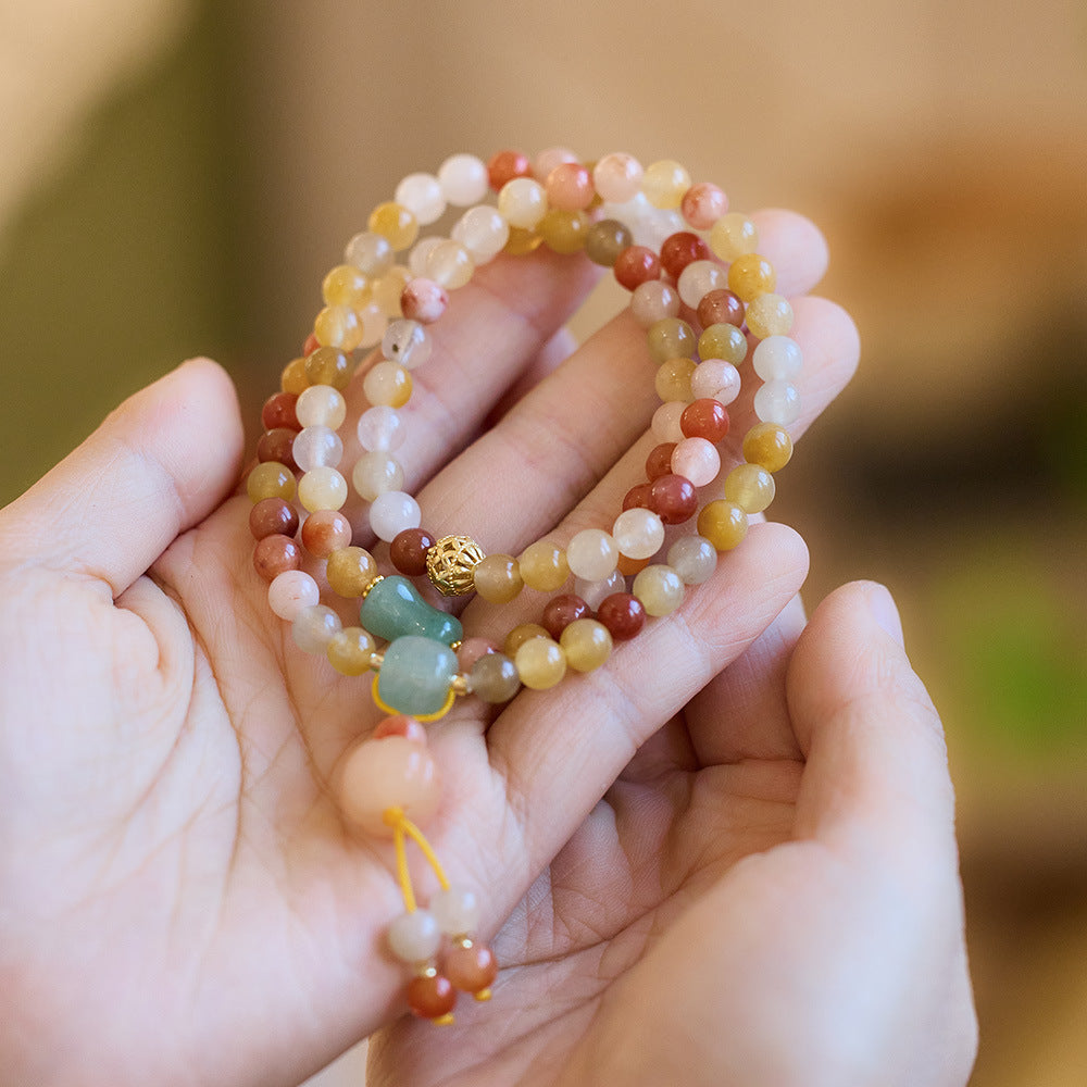 Pulsera de jade de seda dorada natural de Xinjiang, estilo étnico, con nudo de bambú y cuentas de calabaza, pulsera de jade amarillo colgante