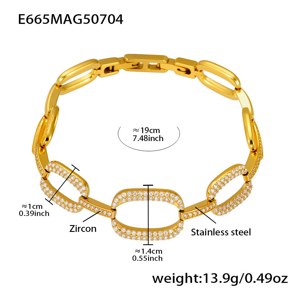 Stainless Steel 5A Zircon Four Leaf Flower Full Diamond Bracelet, New Chinese Style Bracelet Combination