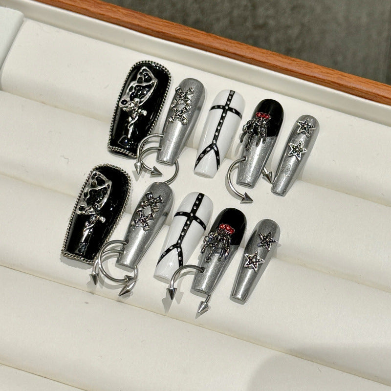 European and American Style Exaggerated Niche Abstract Heavy Industry Carved Handmade Nail Art