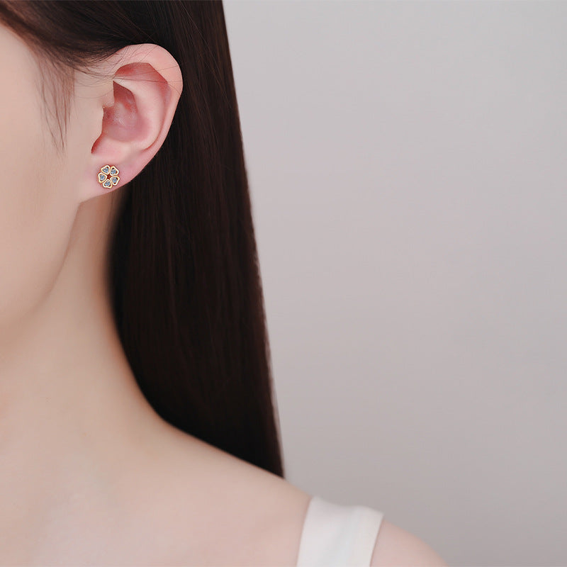 S925 Pure Silver Female Heart Petal Moissanite Champagne Gold Earrings Sweet Style