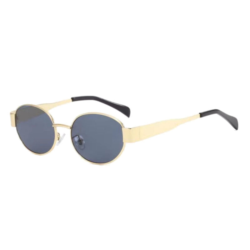 Gafas de sol de metal con montura elíptica, gafas de alta gama para mujer, gafas de sol estilo ojo de gato retro y de moda