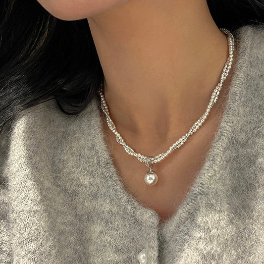 S925 Pure Silver Broken Silver Pearl Necklace, Women's Summer Neck Chain, Lock Bone Chain