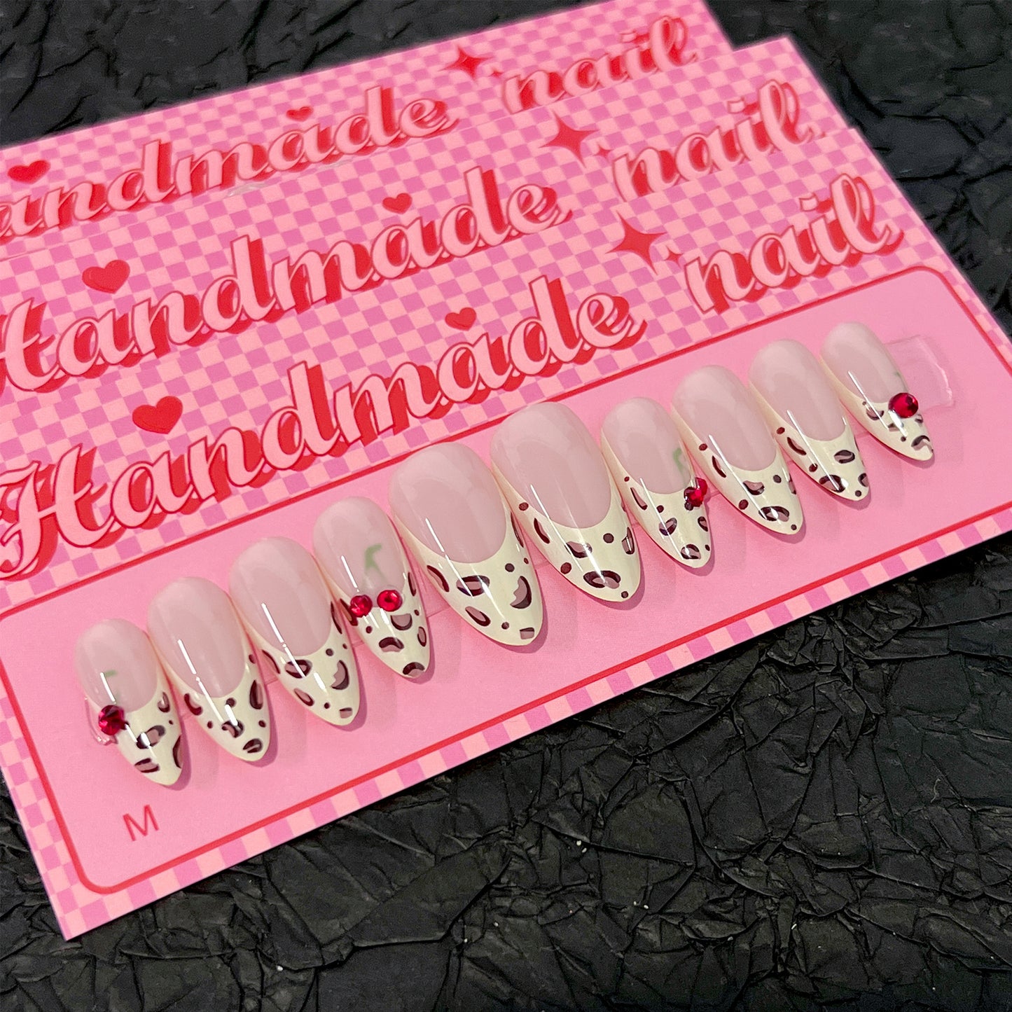 French Leopard Print Wearable Nail, Three-dimensional Cherry Wearable Fake Nail Plate