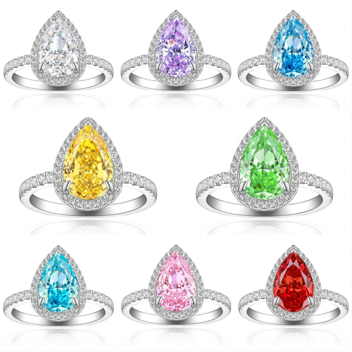 S925 Sterling Silver 8 * 12 Droplet Shaped High Carbon Diamond Ring with A Luxurious and Luxurious Feel, Featuring Fireworks and Ice Flower Cut 8A Zircon Silver Ring