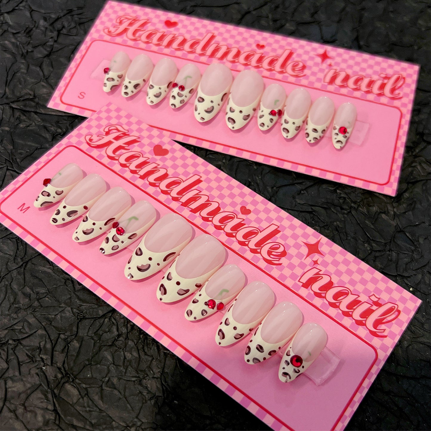French Leopard Print Wearable Nail, Three-dimensional Cherry Wearable Fake Nail Plate