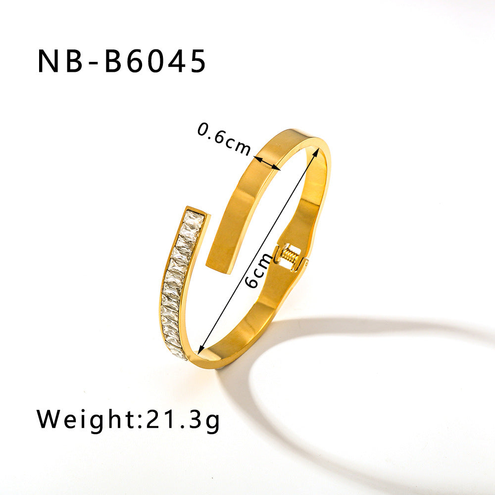 Zircon Bracelet with Roman Numerals, Diamond Pattern, Five-pointed Star, Stainless Steel Plated with Real Gold Jewelry