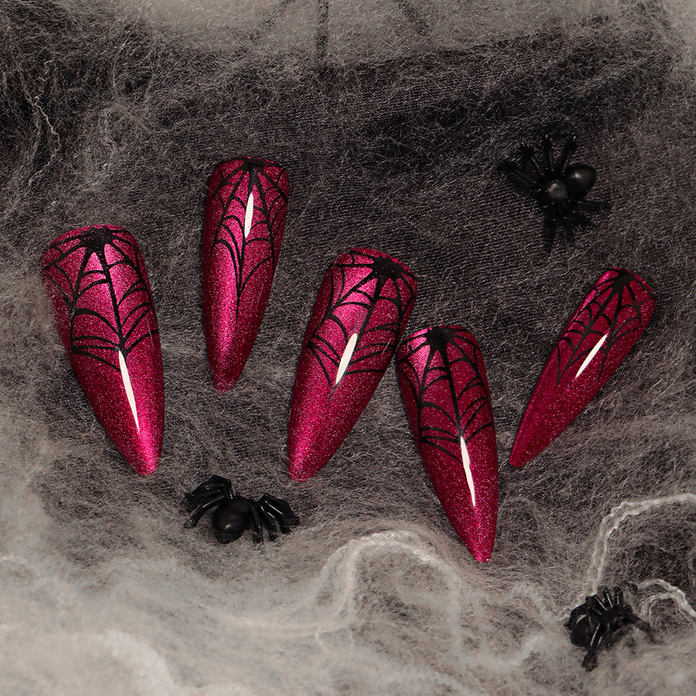 Arte de uñas con ojos de gato rojos, arte de uñas de Halloween, arte de uñas puntiagudas