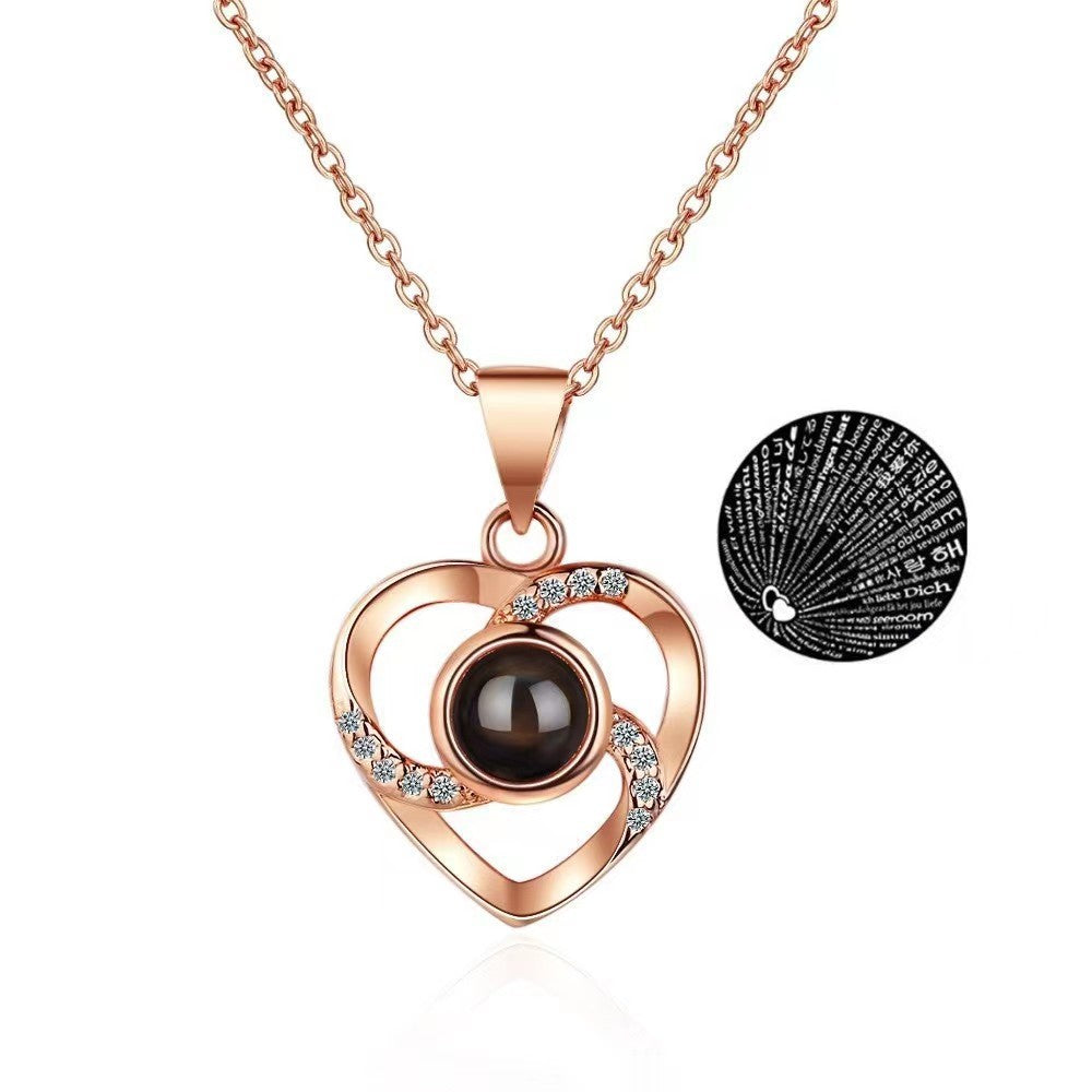 Apple Rose Jewelry Box Heart Shaped Necklace Love Pendant Valentine's Day Christmas Gift
