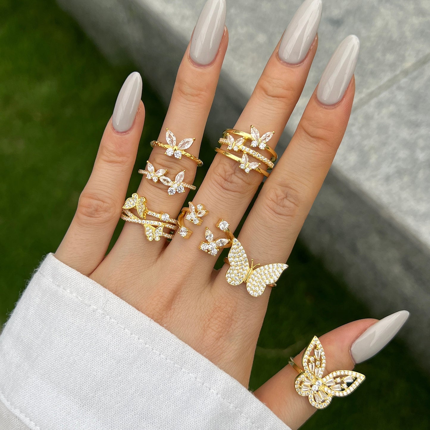 S925 Sterling Silver Ring, Women's Gold Butterfly Zircon Light Luxury High-end Ring
