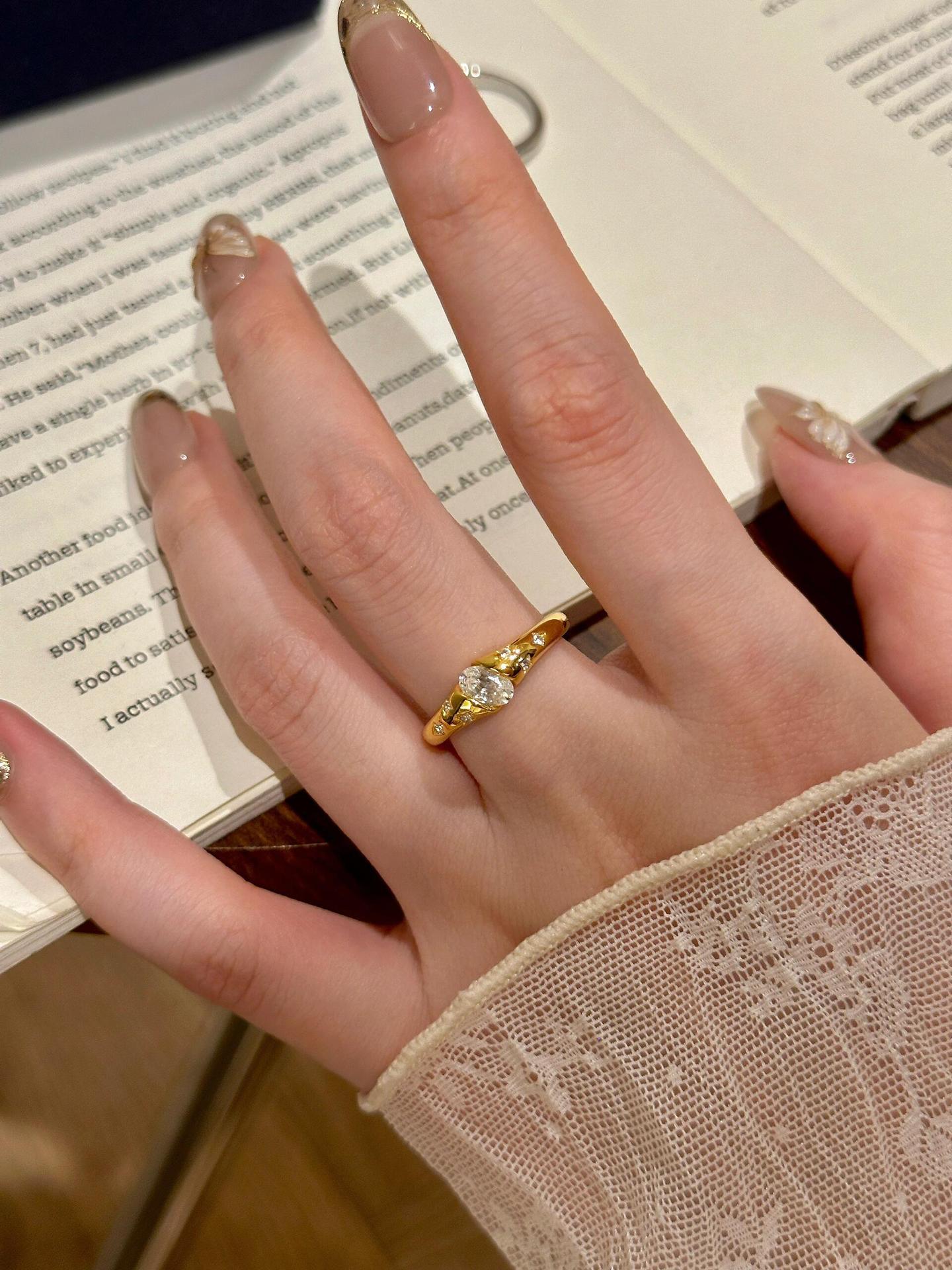S925 Sterling Silver Plated 18K Gold Star Asteroid Ring, Exquisite Layered Diamond Ring