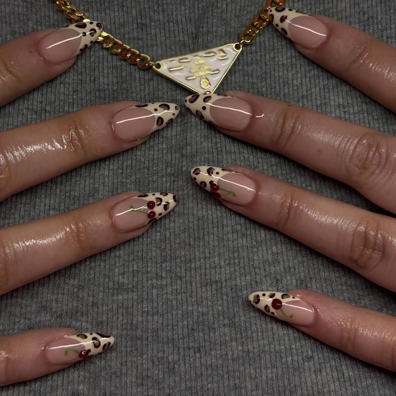 French Leopard Print Wearable Nail, Three-dimensional Cherry Wearable Fake Nail Plate