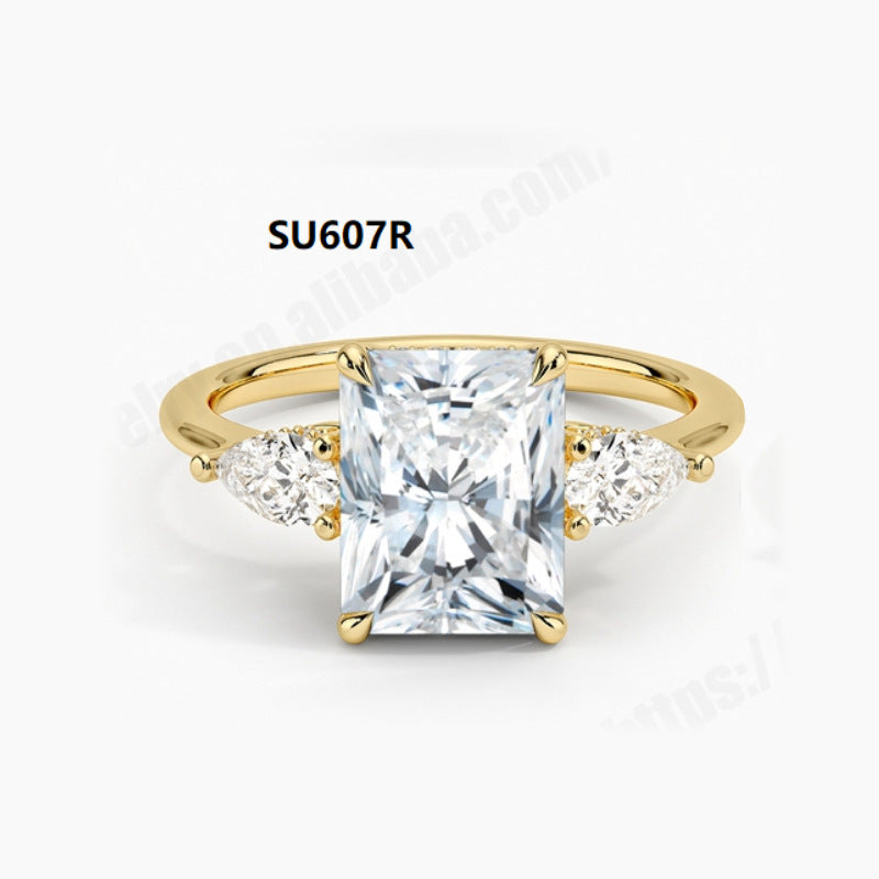 Light Luxury and High-end S925 Pure Silver Inlaid with Moissanite Ring, 1 Carat Pillow Shaped Olive Shaped Gold Ring with GRA Certificate