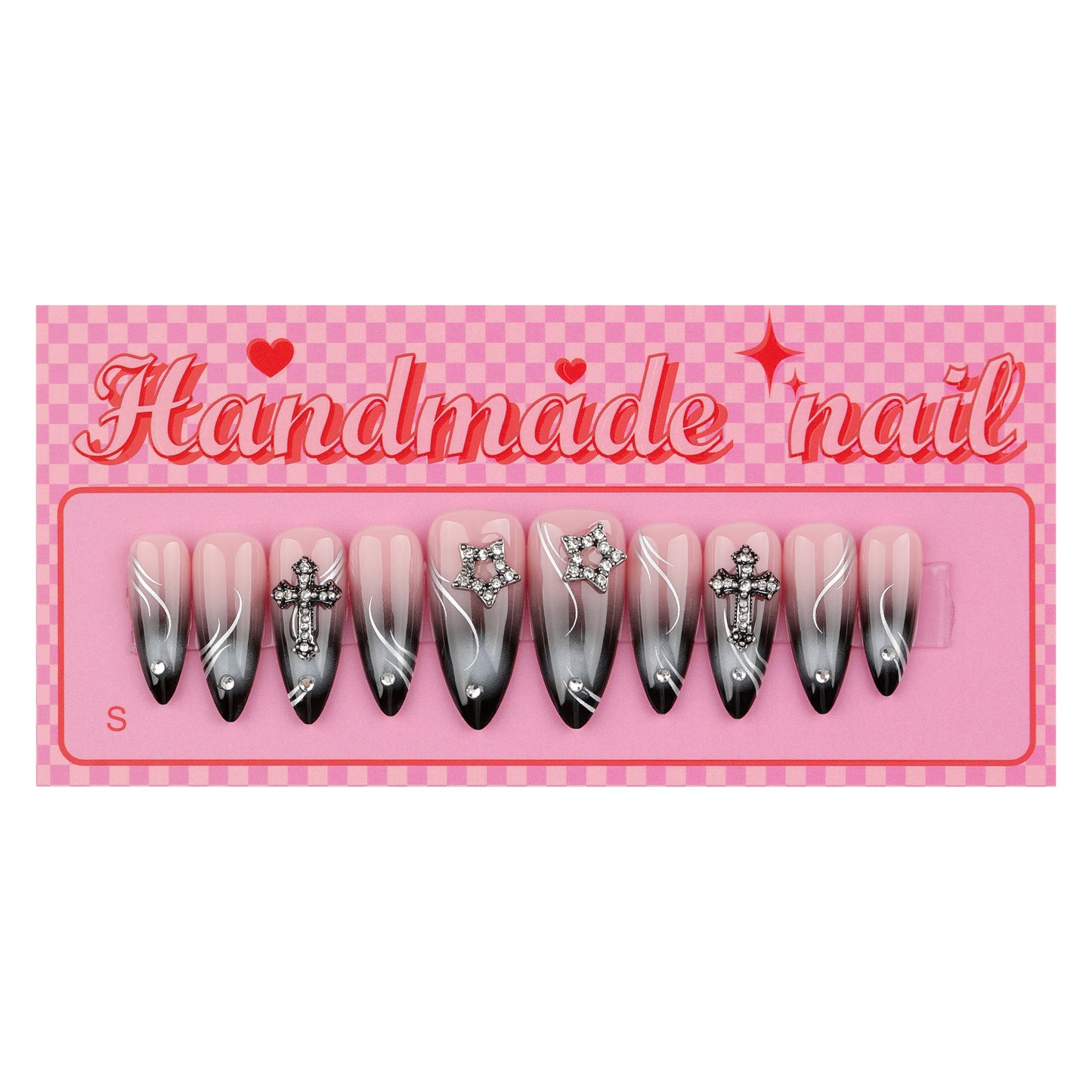 Wearing Nail Plates, French Black Smudge Nail Art, Fake Nails, Cross Nail Patches