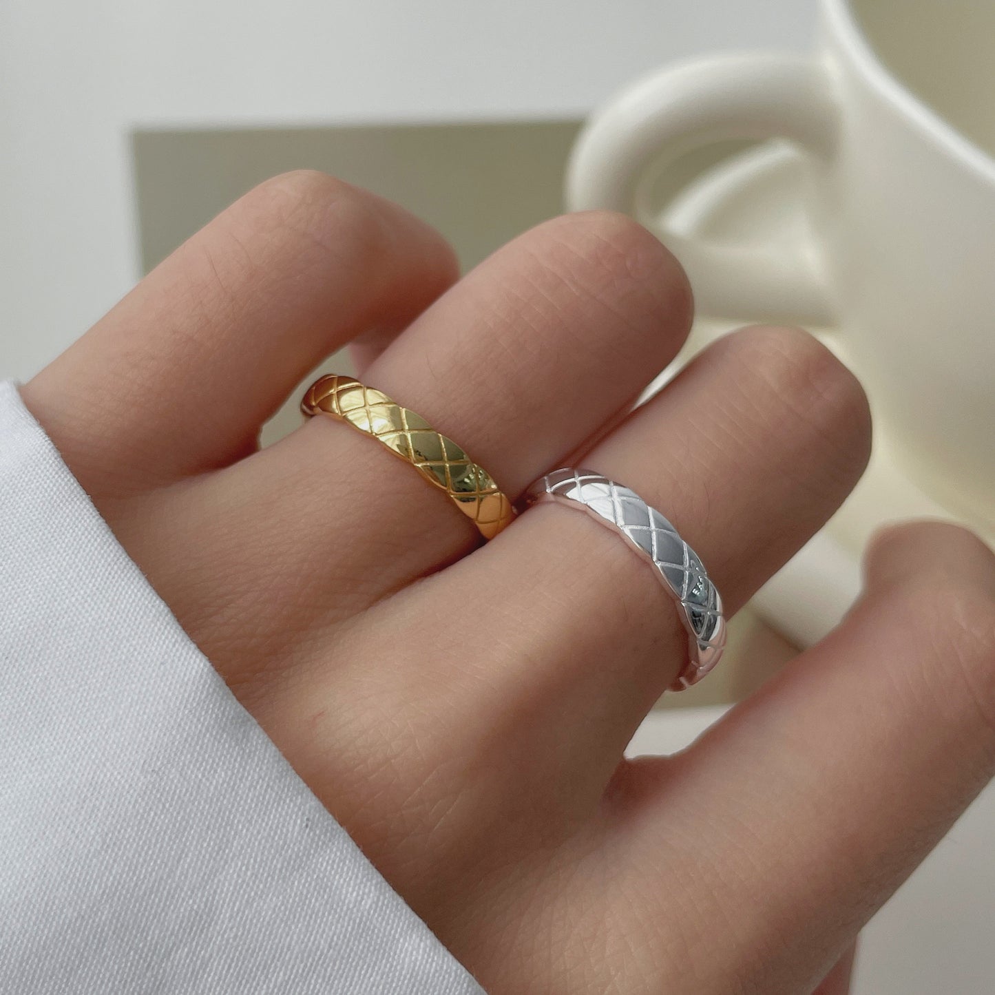 S925 Sterling Silver Diamond Patterned Ring with Female Opening