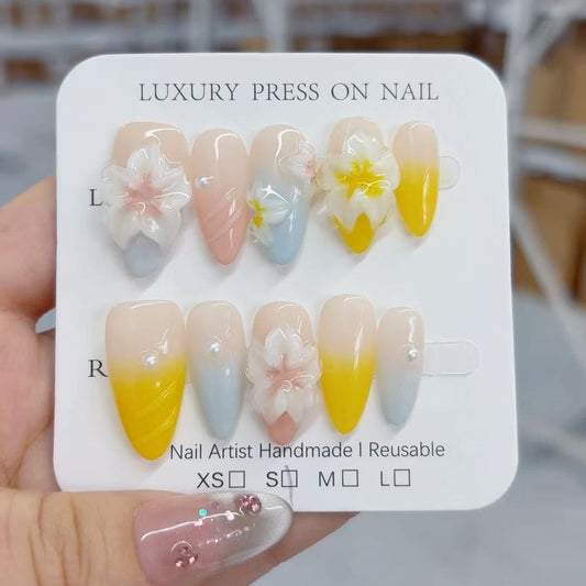 3D Carved Almond Nail, 100% Handmade Wearable Armor, Press on Nails