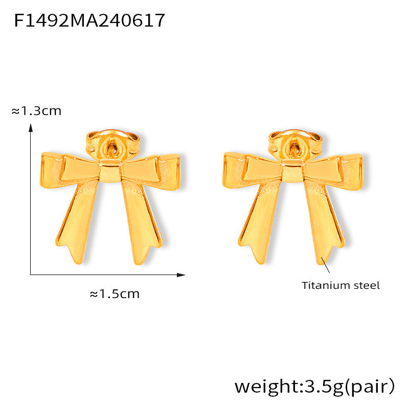 Bow Earrings and Earrings Made of Stainless Steel Plated with Real Gold