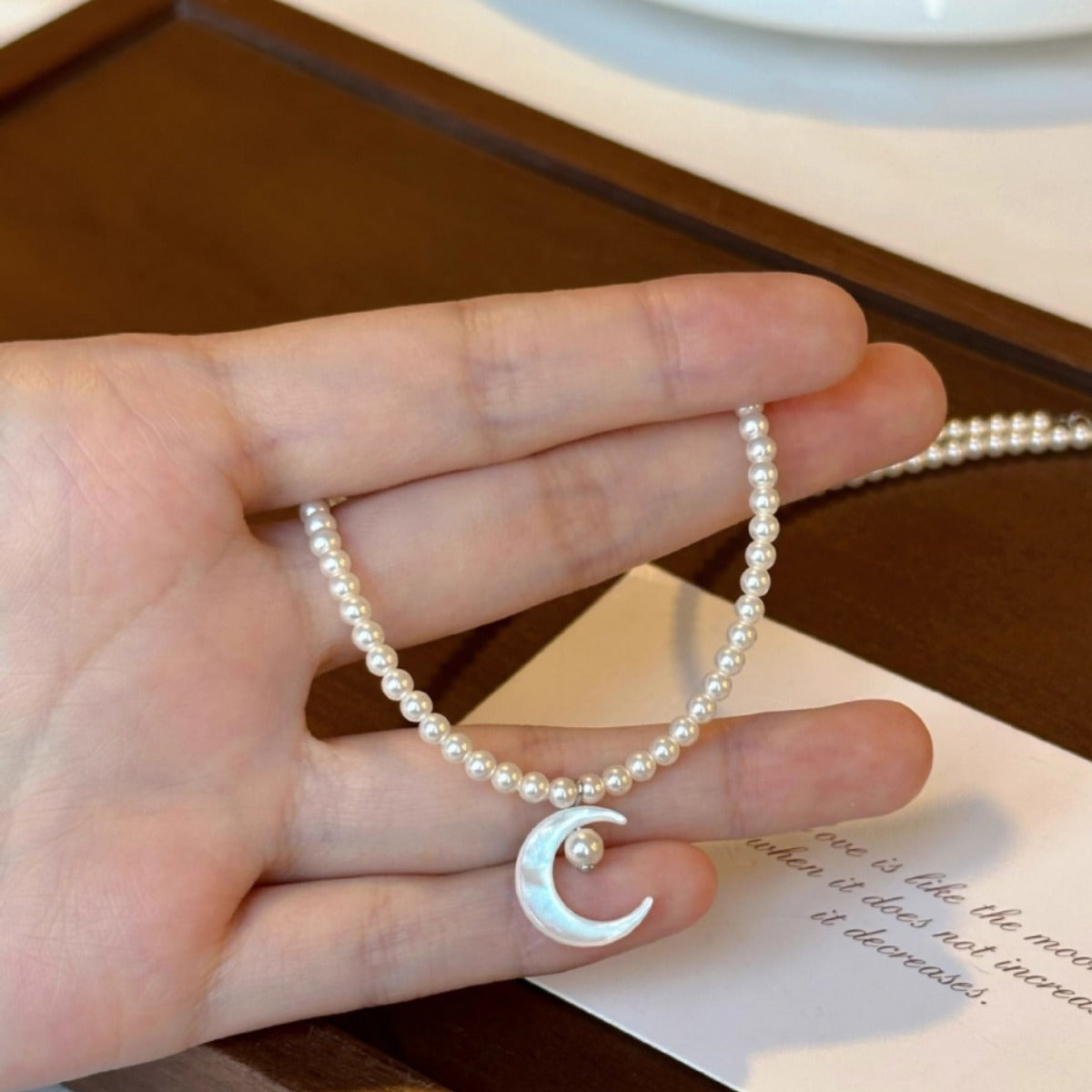 S925 Pure Silver Natural Freshwater Pearl Butterfly Shell Moon Necklace for Women