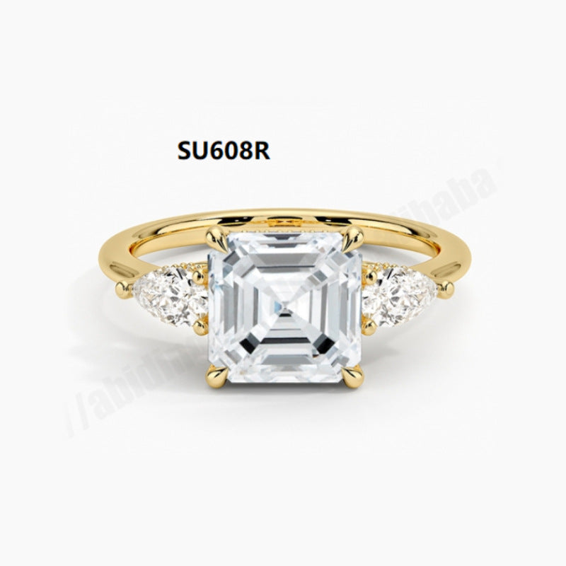 Light Luxury and High-end S925 Pure Silver Inlaid with Moissanite Ring, 1 Carat Pillow Shaped Olive Shaped Gold Ring with GRA Certificate