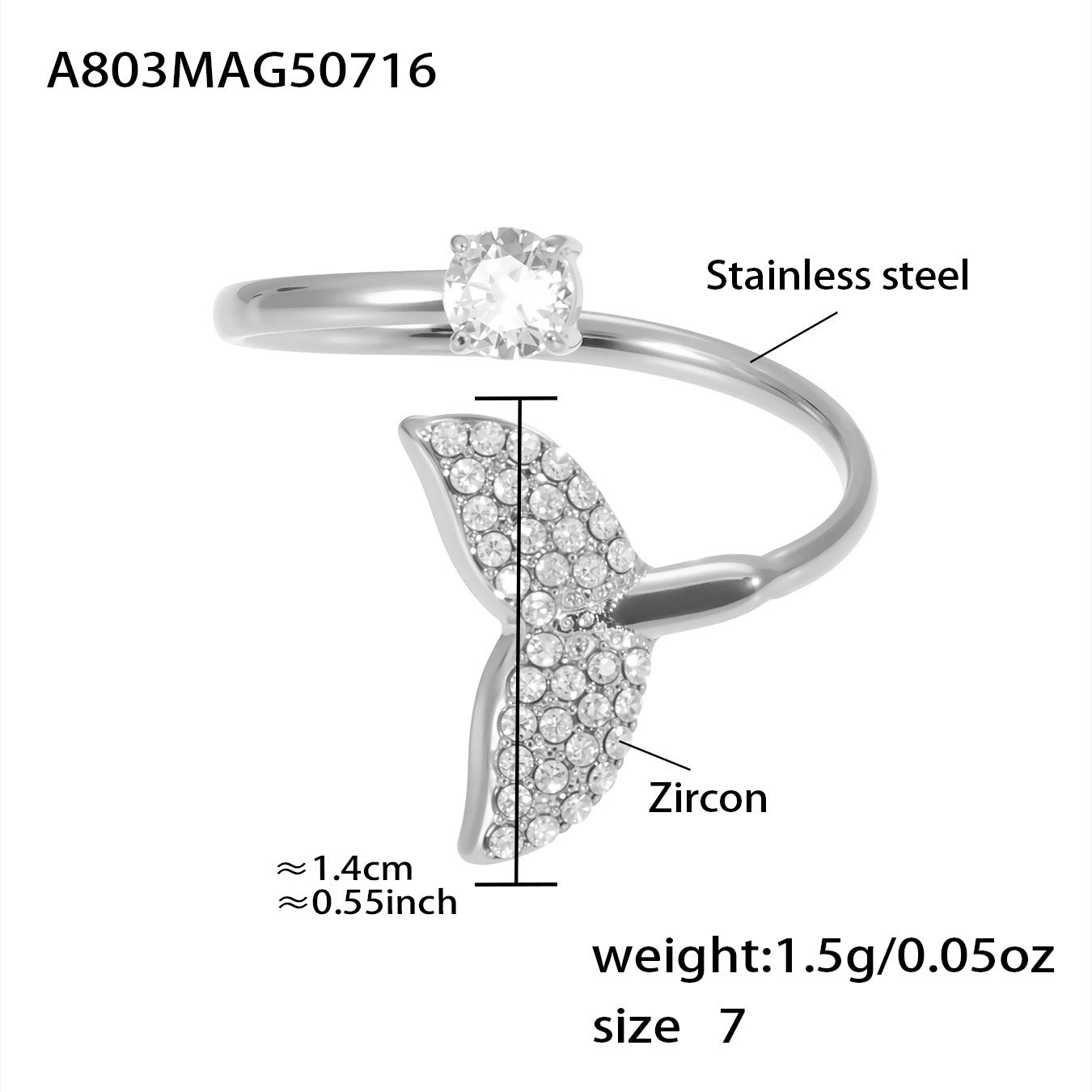18K Gold Starfish Shell Zircon Open Index Finger Ring Summer Ocean Wind Stainless Steel
