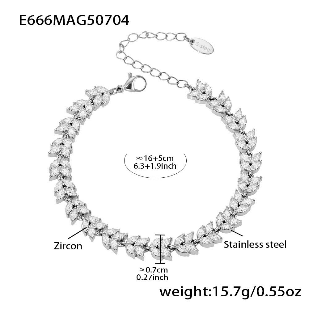 Stainless Steel 5A Zircon Four Leaf Flower Full Diamond Bracelet, New Chinese Style Bracelet Combination