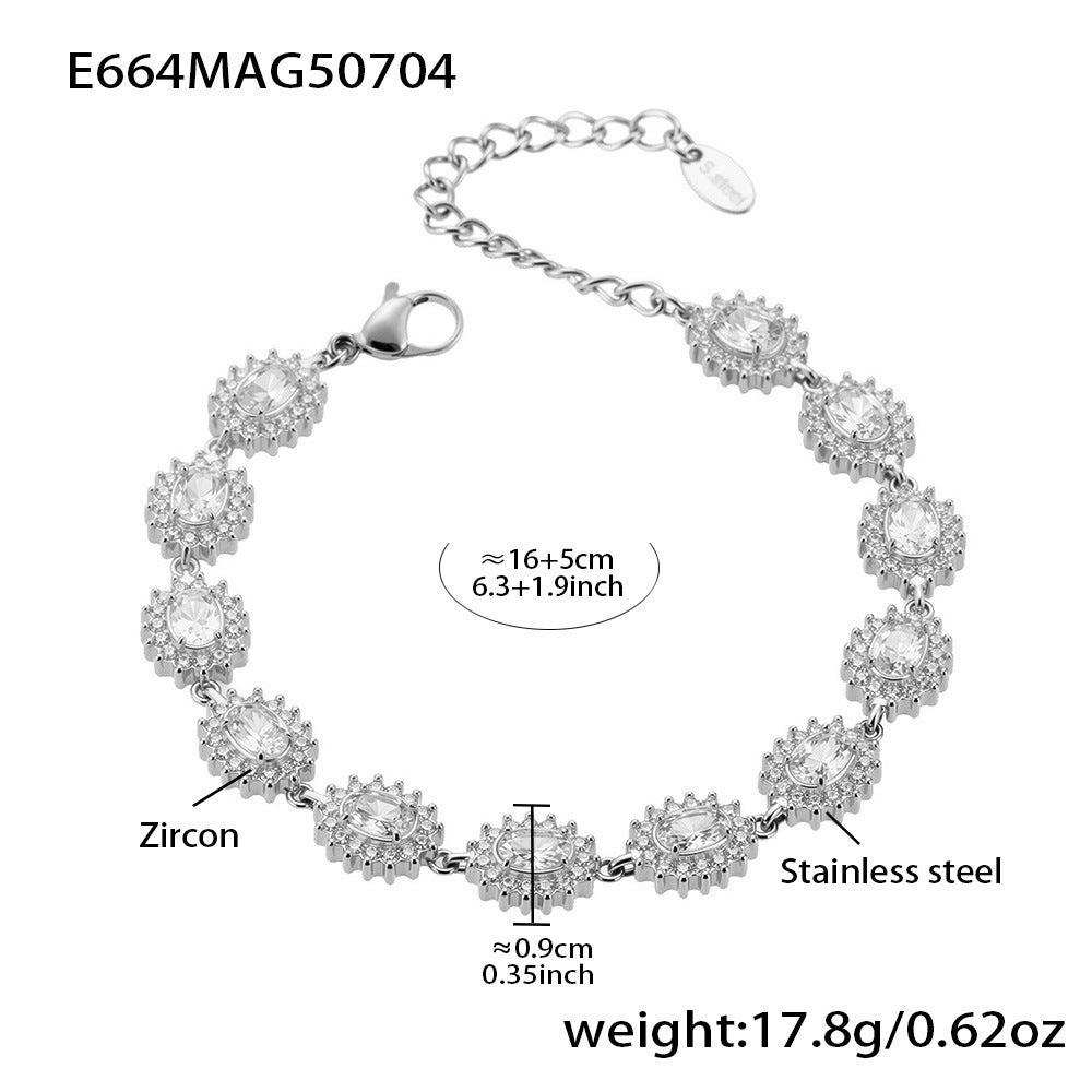 Stainless Steel 5A Zircon Four Leaf Flower Full Diamond Bracelet, New Chinese Style Bracelet Combination