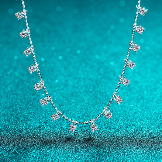 925 Sterling Silver Necklace with Starry Sky and All Moissanite Necklace Plated with PT950 Gold Locking Bone Chain
