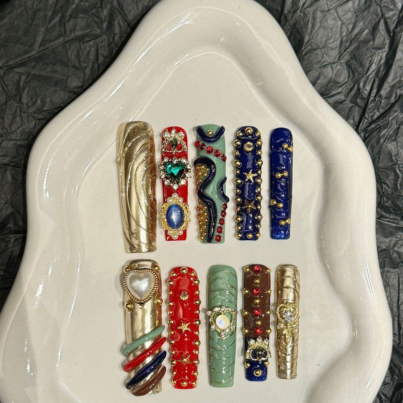 European and American Style Exaggerated Niche Abstract Heavy Industry Carved Handmade Nail Art