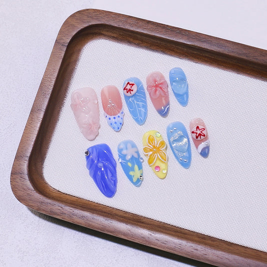 Handmade Medium To Long Almond Shell Gradient Three-dimensional Shell