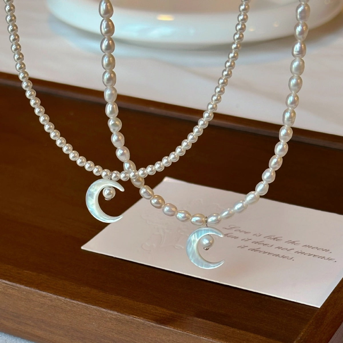 S925 Pure Silver Natural Freshwater Pearl Butterfly Shell Moon Necklace for Women