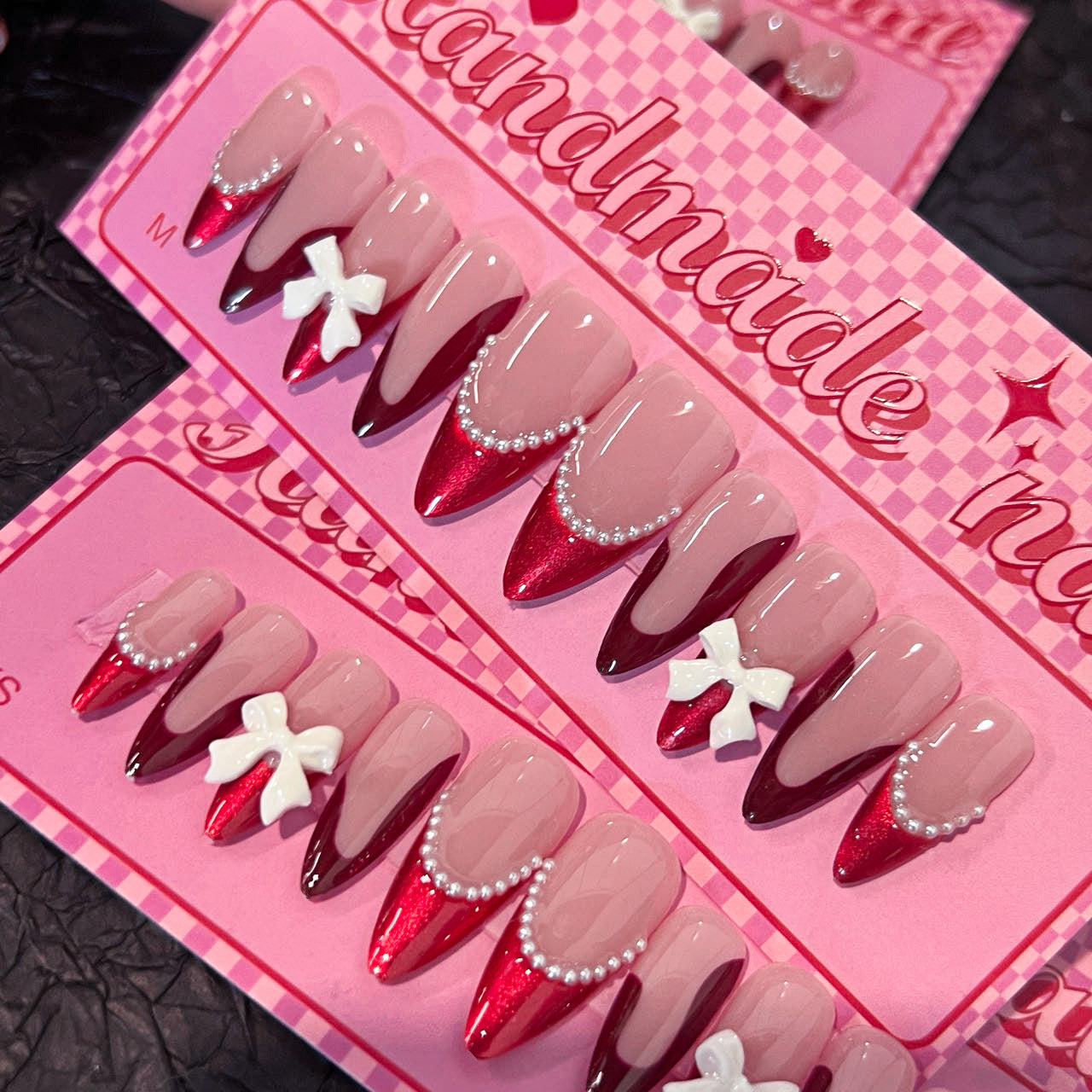 French Red High-end Nail Art, Wearable Nail Plate, Three-dimensional Bow, Wearable Nail, Fake Nail