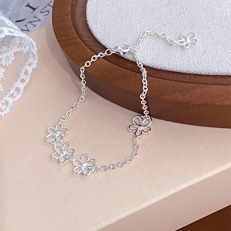 S925 Sterling Silver Minimalist Hollow Flower Bracelet for Women, Sweet Design, Fresh and Cute Bracelet
