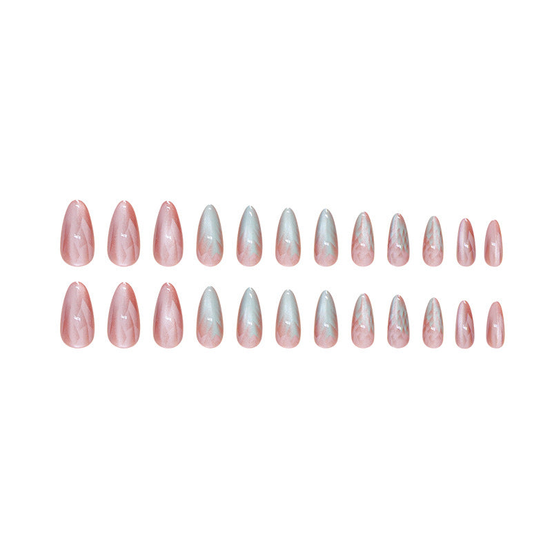 24 piezas de uñas postizas extraíbles para usar, uñas de estilo ojo de gato con degradado de longitud media