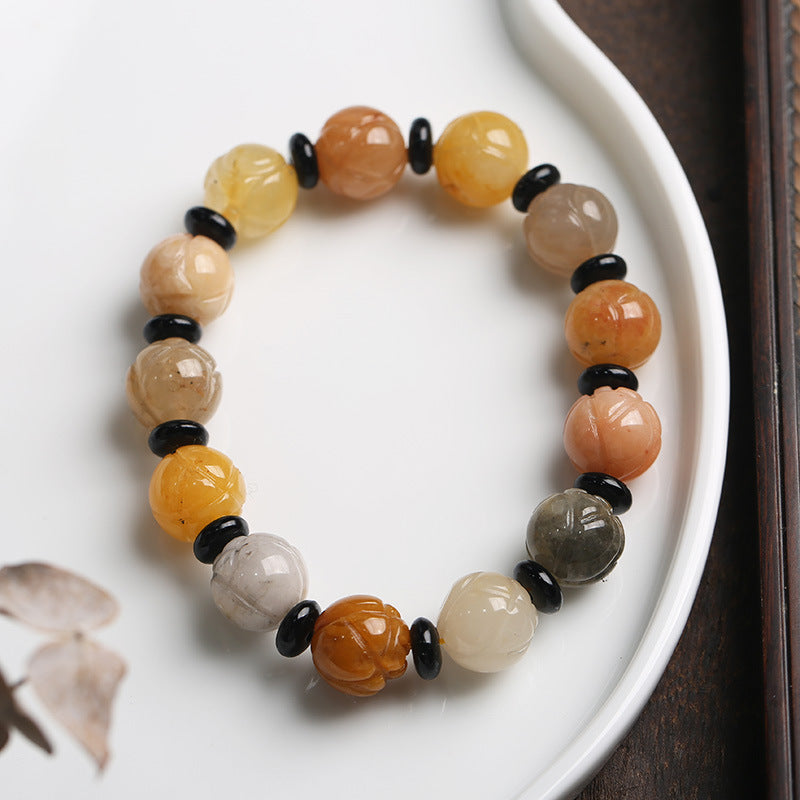 Pulsera de jade de seda dorada natural de Xinjiang, estilo étnico, con nudo de bambú y cuentas de calabaza, pulsera de jade amarillo colgante